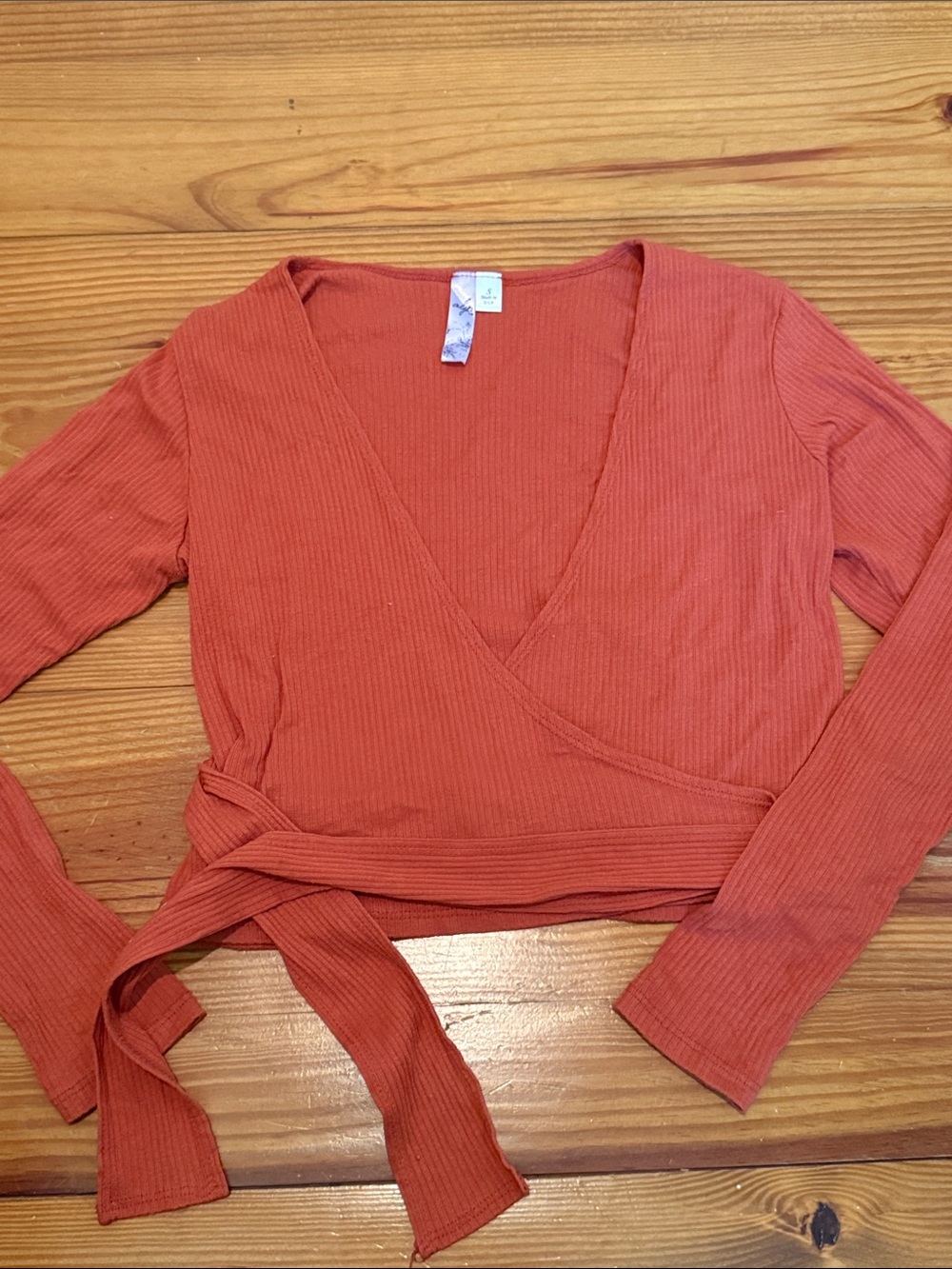 Wrap Ribbed Long-Sleeve Crop Top S